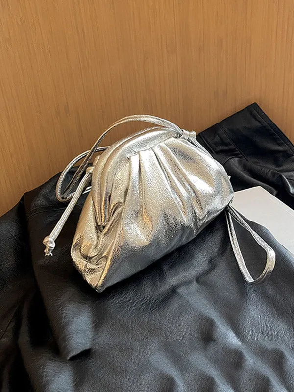 Pleated Shiny Solid Color Handbags Crossbody Bags Bags