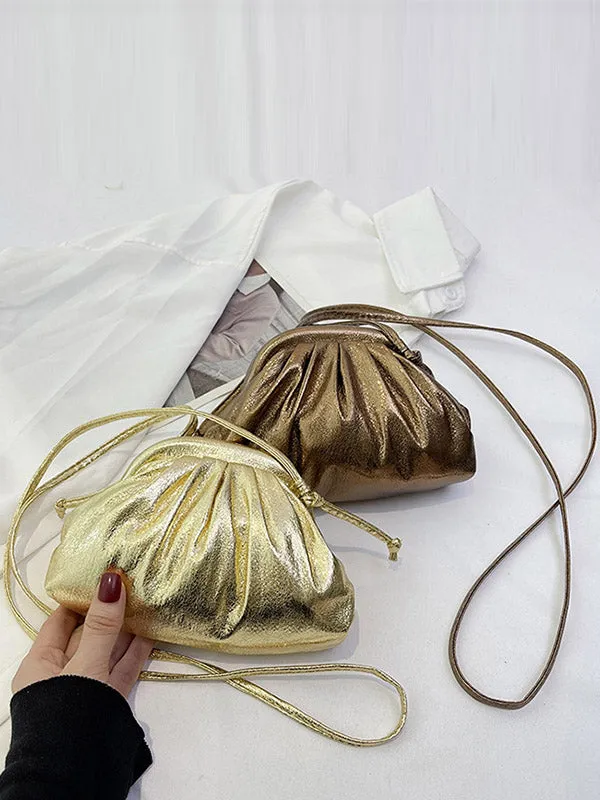 Pleated Shiny Solid Color Handbags Crossbody Bags Bags