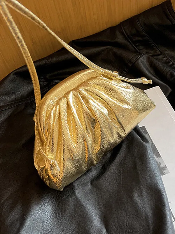 Pleated Shiny Solid Color Handbags Crossbody Bags Bags