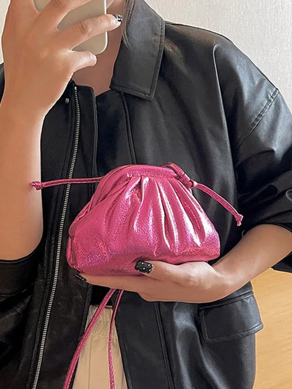 Pleated Shiny Solid Color Handbags Crossbody Bags Bags