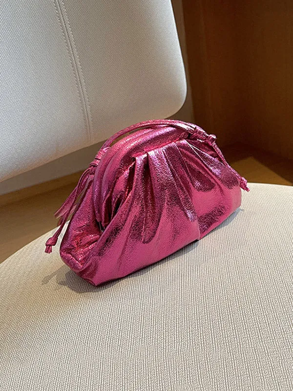 Pleated Shiny Solid Color Handbags Crossbody Bags Bags
