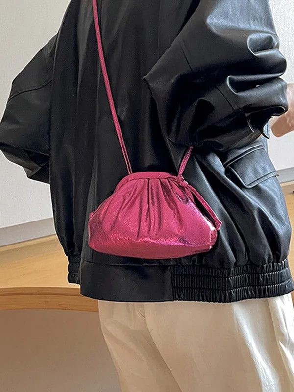 Pleated Shiny Solid Color Handbags Crossbody Bags Bags