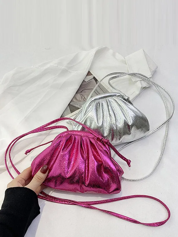 Pleated Shiny Solid Color Handbags Crossbody Bags Bags