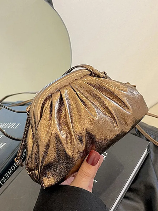 Pleated Shiny Solid Color Handbags Crossbody Bags Bags