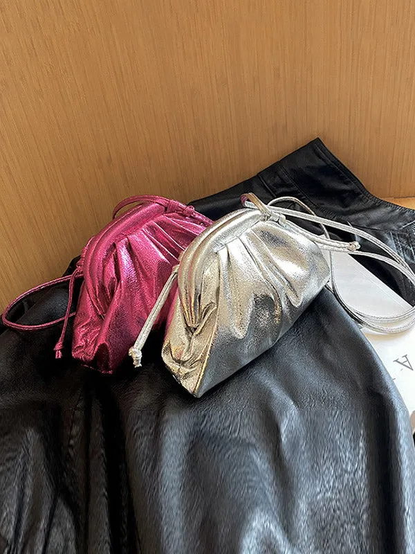 Pleated Shiny Solid Color Handbags Crossbody Bags Bags
