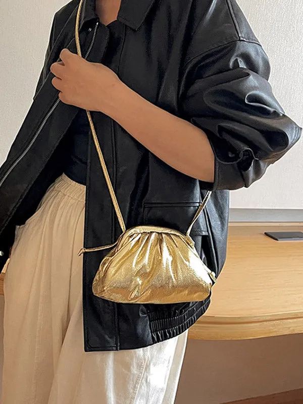 Pleated Shiny Solid Color Handbags Crossbody Bags Bags