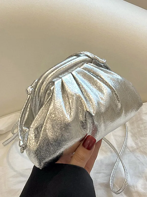 Pleated Shiny Solid Color Handbags Crossbody Bags Bags