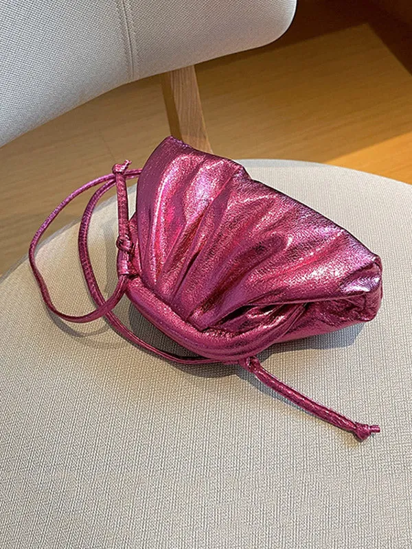 Pleated Shiny Solid Color Handbags Crossbody Bags Bags