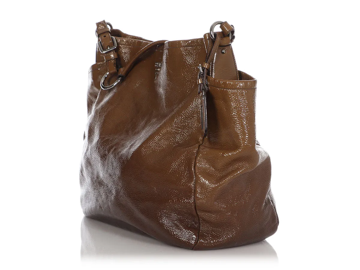 Prada Olive Patent Side Pocket Tote