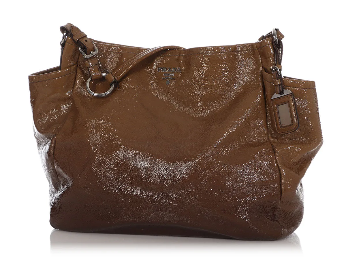 Prada Olive Patent Side Pocket Tote