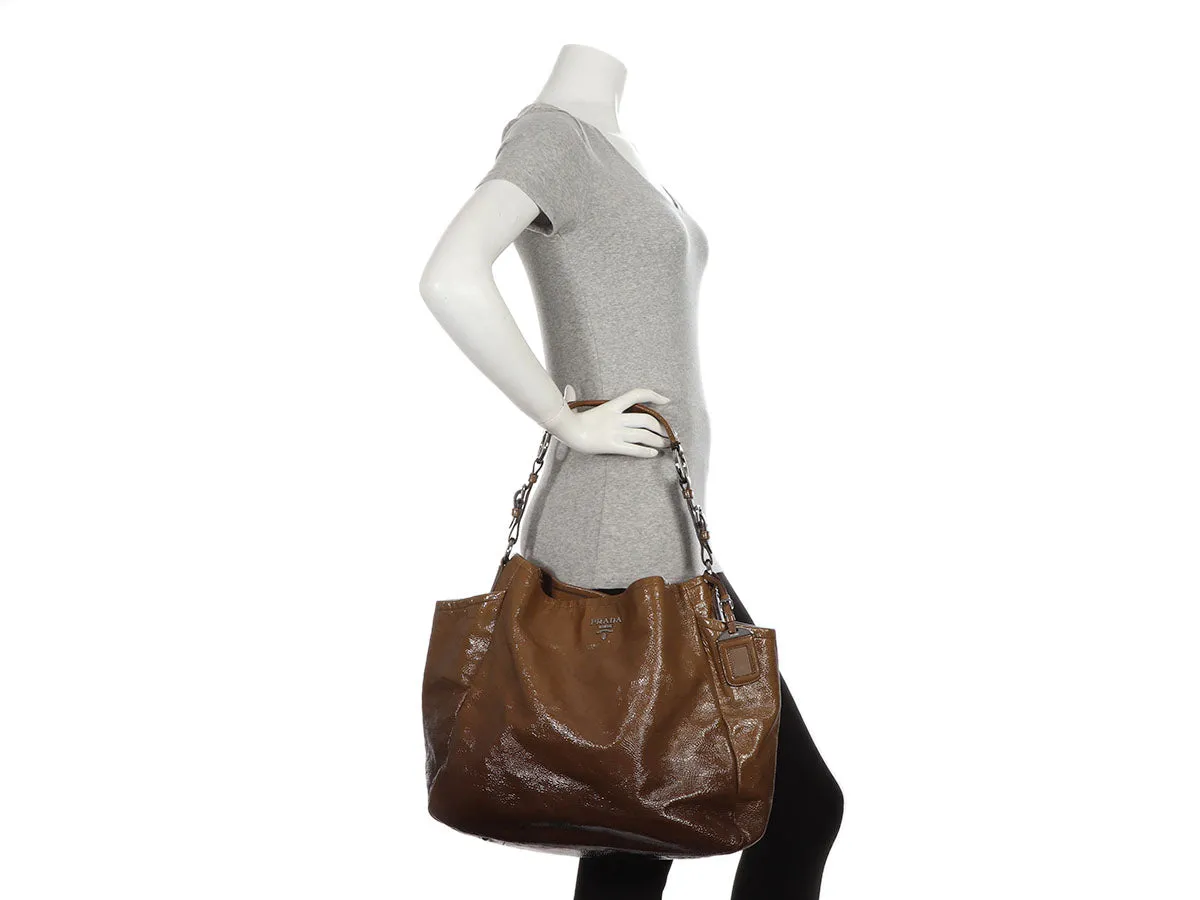 Prada Olive Patent Side Pocket Tote