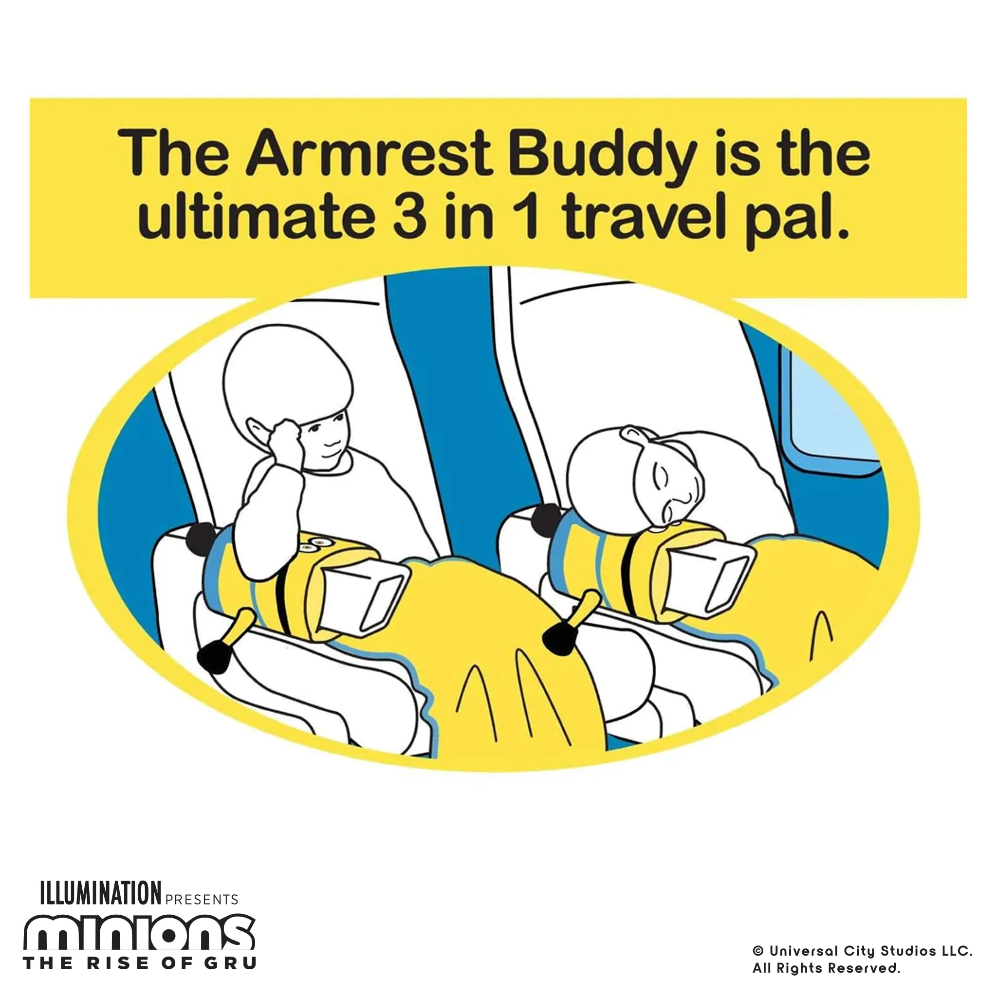 Roamwild Universal Despicable Me Bob Minions Kids Travel Pillow and Travel Blanket Set – Soft Plush Armrest Buddy Transforms Any Armrest Into a Comfy Childs Pillow for Travelling