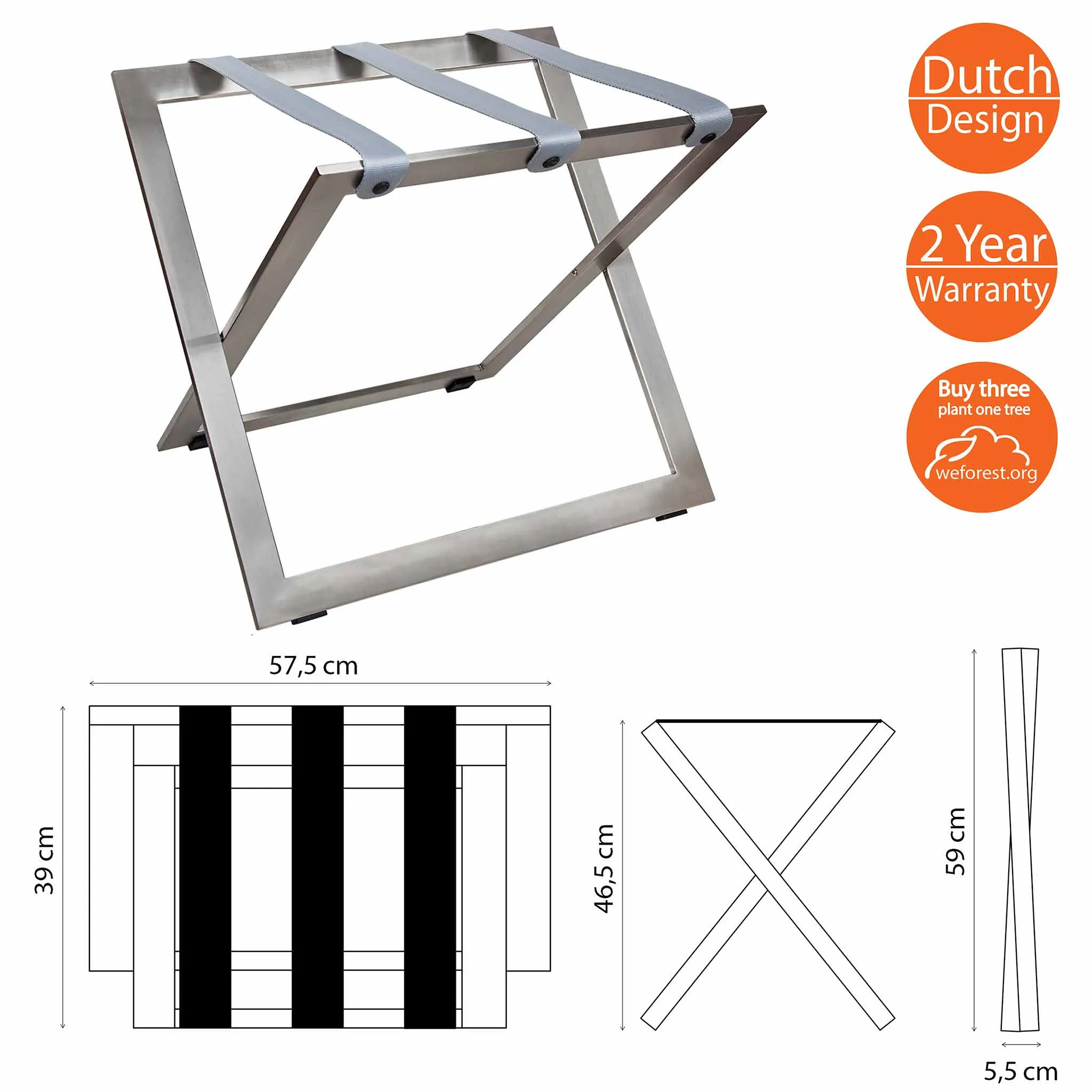 Stainless Steel Compact Luggage Rack with Fabric Straps
