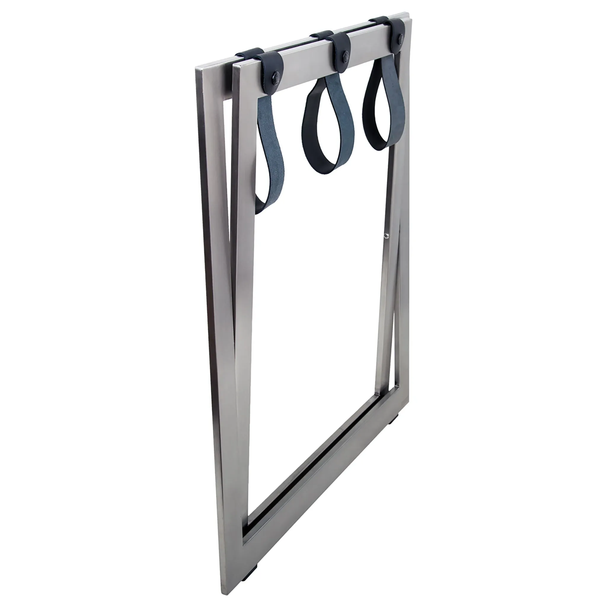 Stainless Steel Compact Luggage Rack with Leather Straps