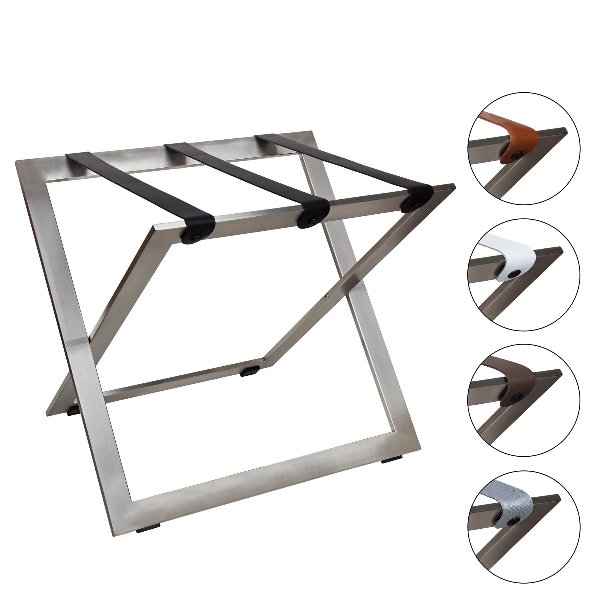 Stainless Steel Compact Luggage Rack with Leather Straps