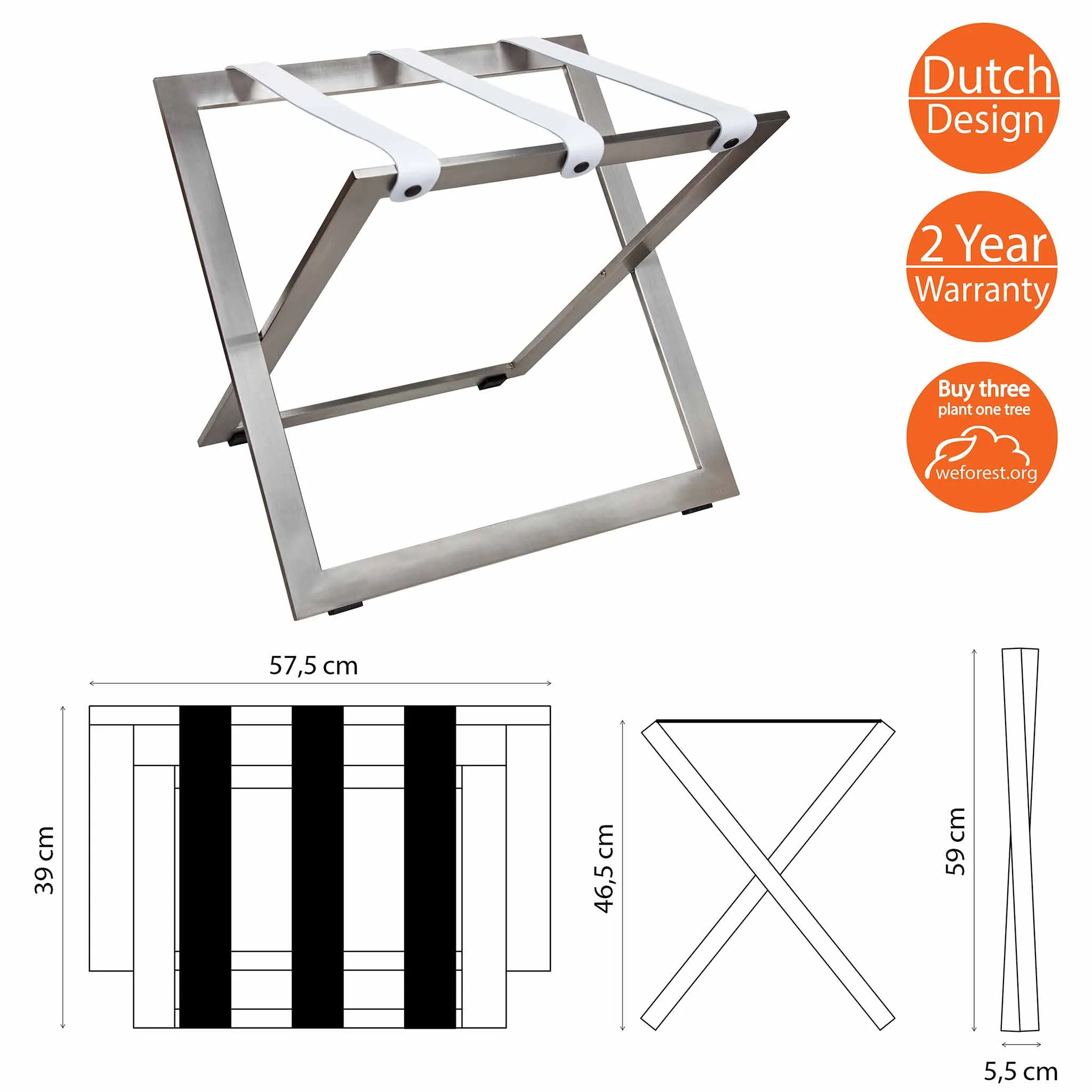 Stainless Steel Compact Luggage Rack with Leather Straps