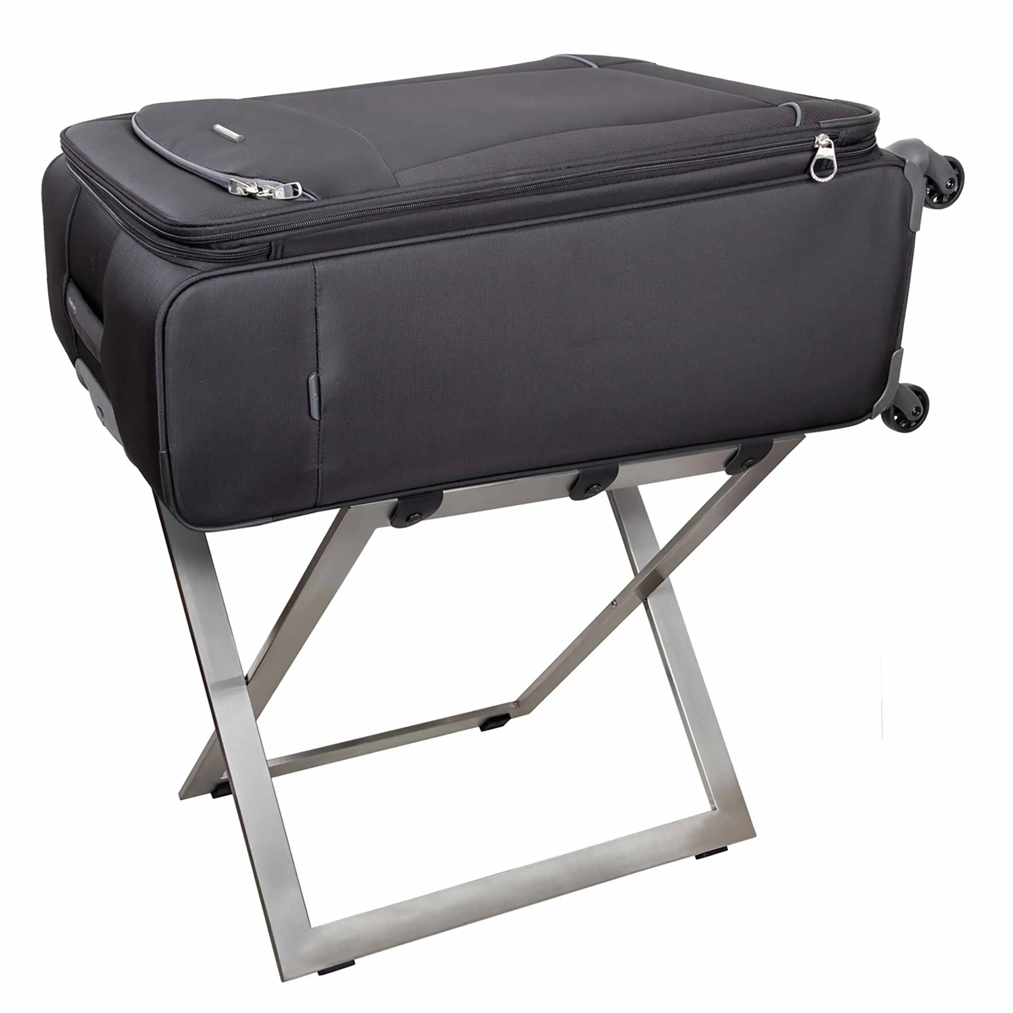 Stainless Steel Compact Luggage Rack with Leather Straps