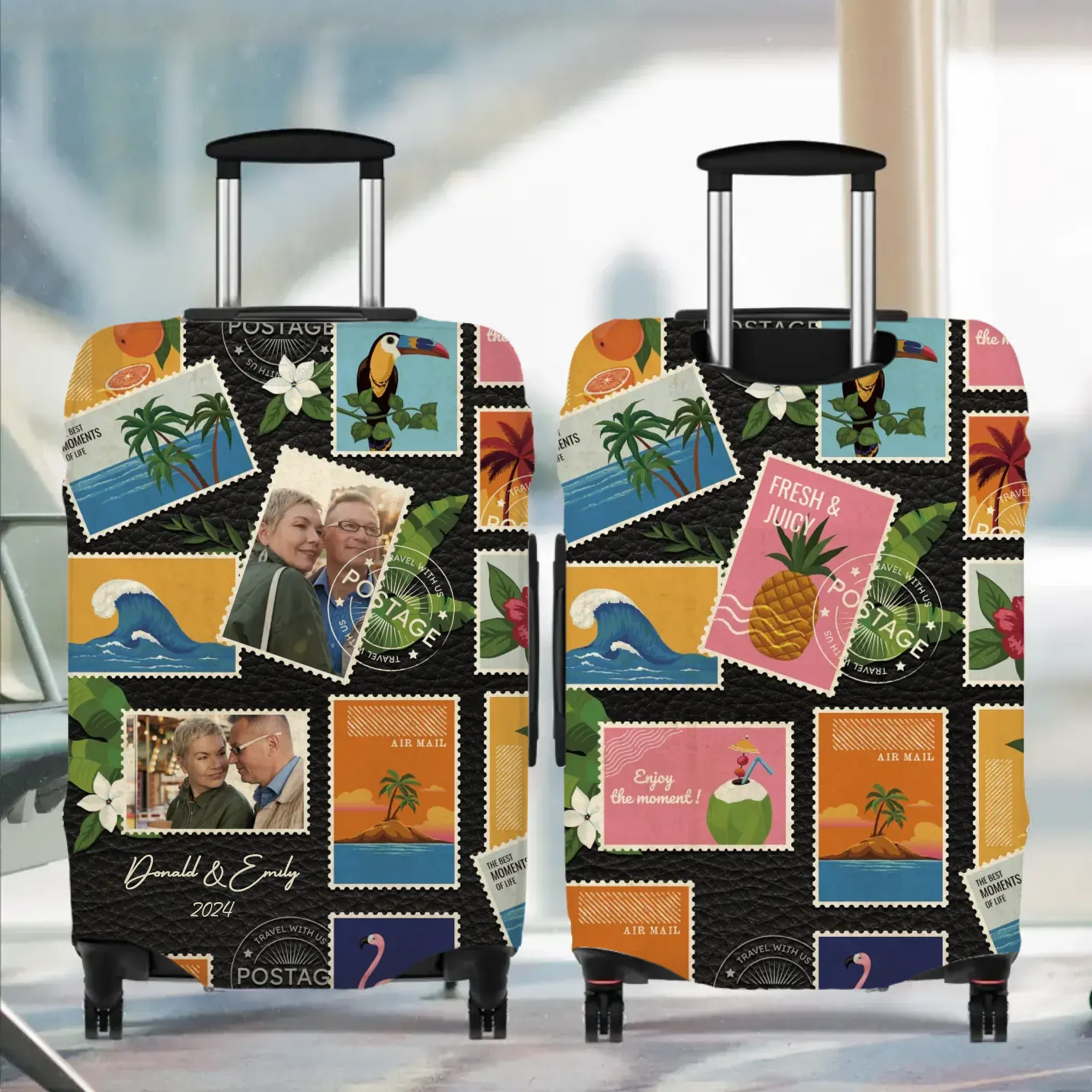 Stamp Photo Travel - Custom Photo - Personalized Gift For Couples - Luggage Cover