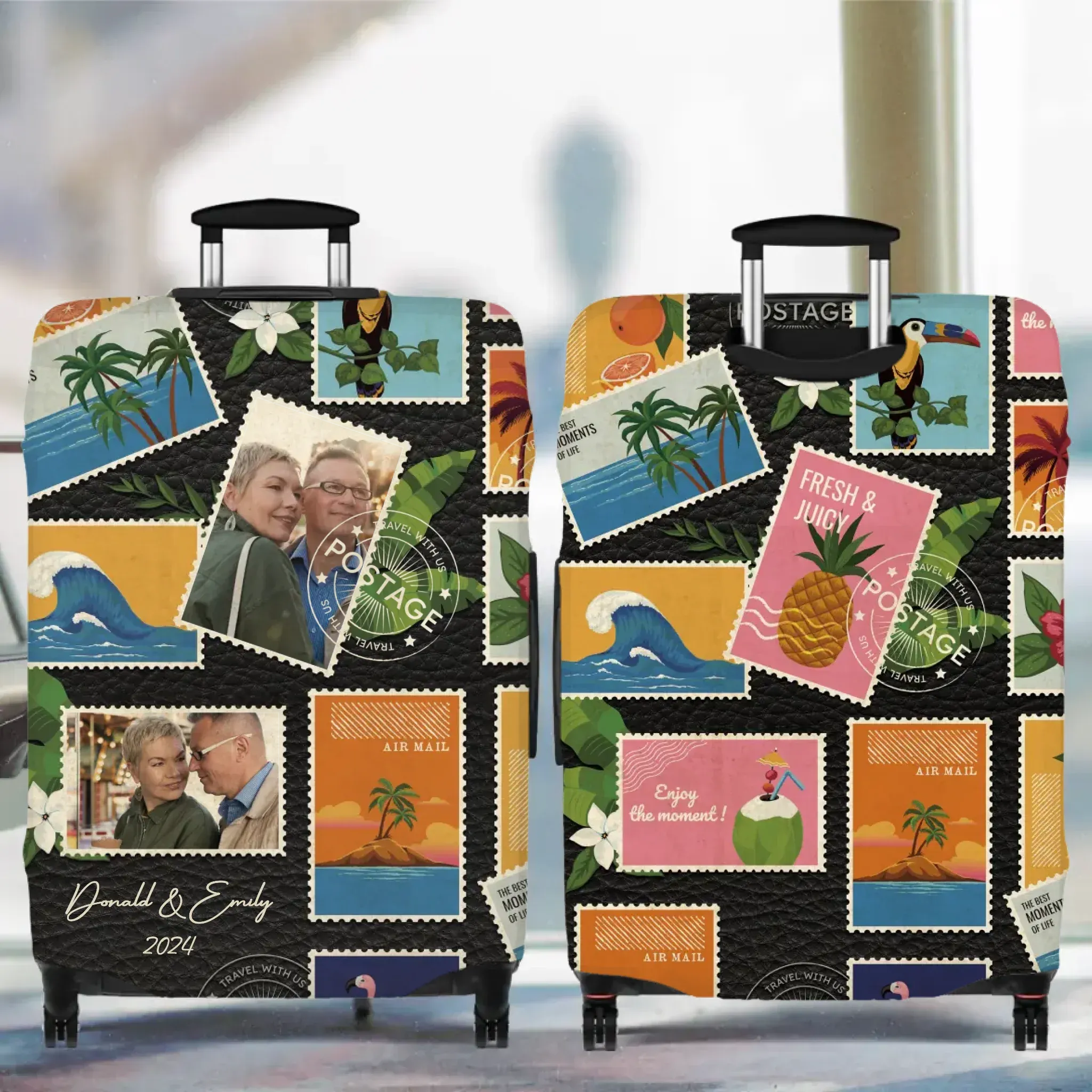 Stamp Photo Travel - Custom Photo - Personalized Gift For Couples - Luggage Cover