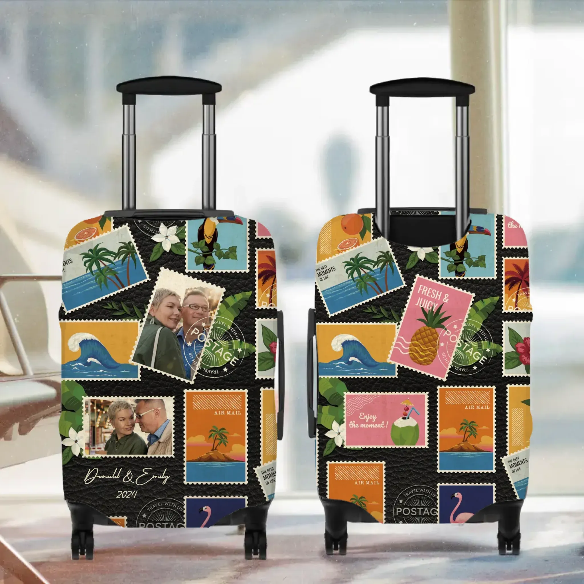 Stamp Photo Travel - Custom Photo - Personalized Gift For Couples - Luggage Cover