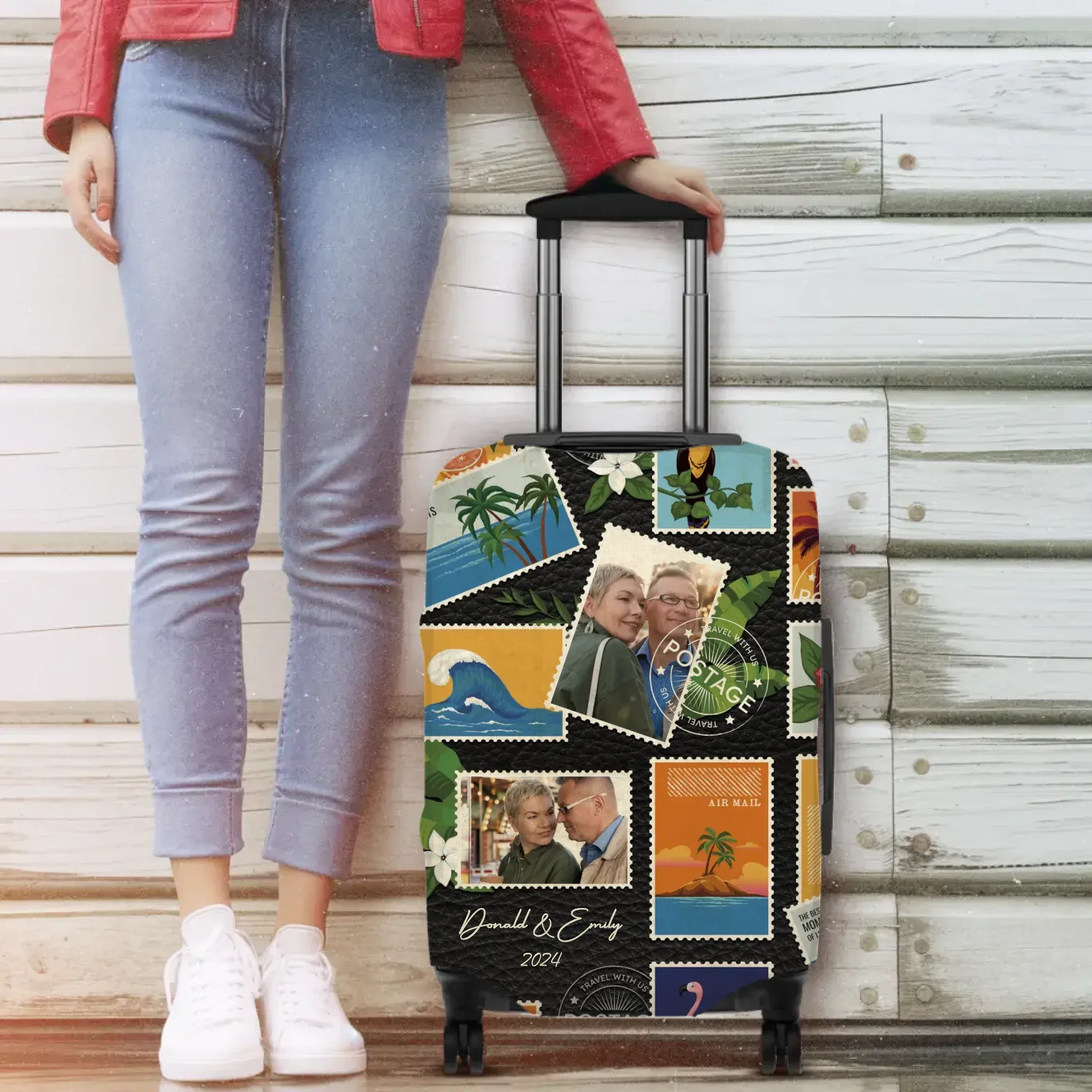 Stamp Photo Travel - Custom Photo - Personalized Gift For Couples - Luggage Cover