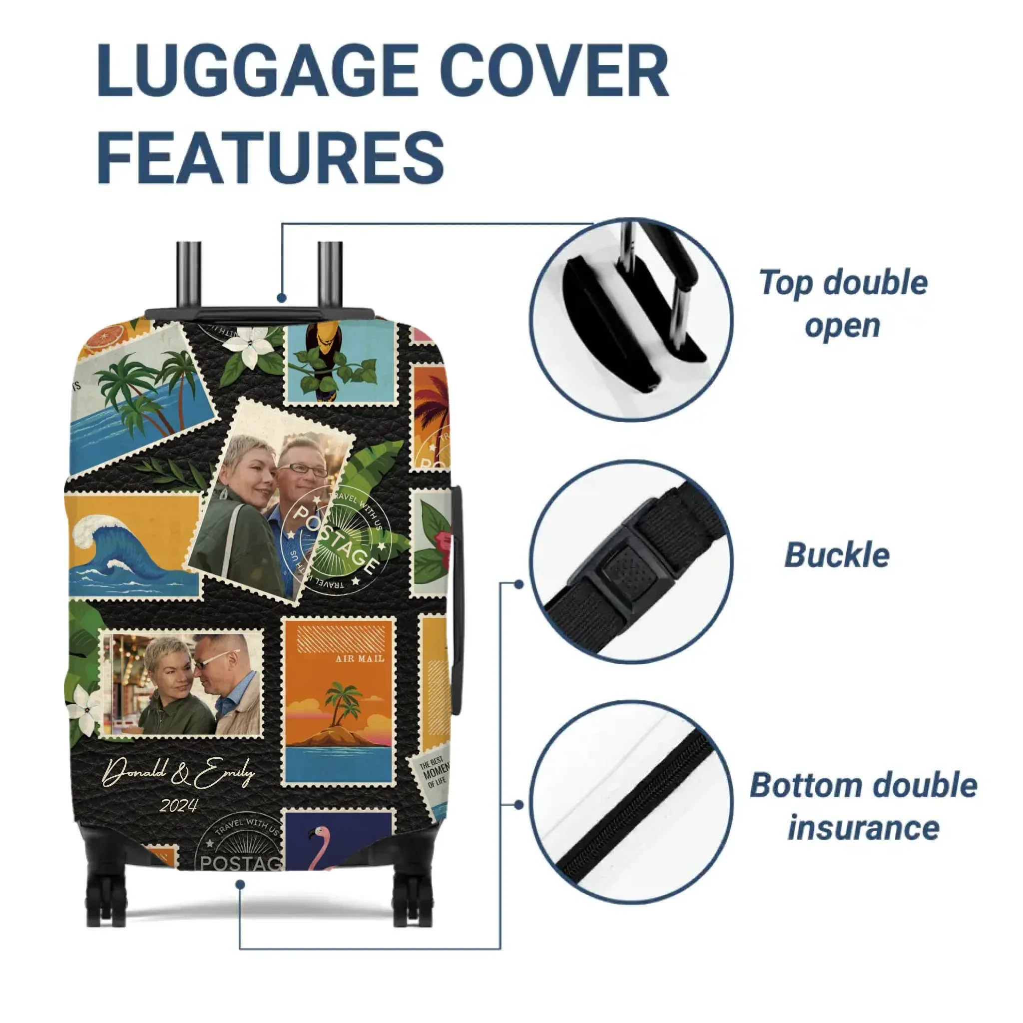 Stamp Photo Travel - Custom Photo - Personalized Gift For Couples - Luggage Cover
