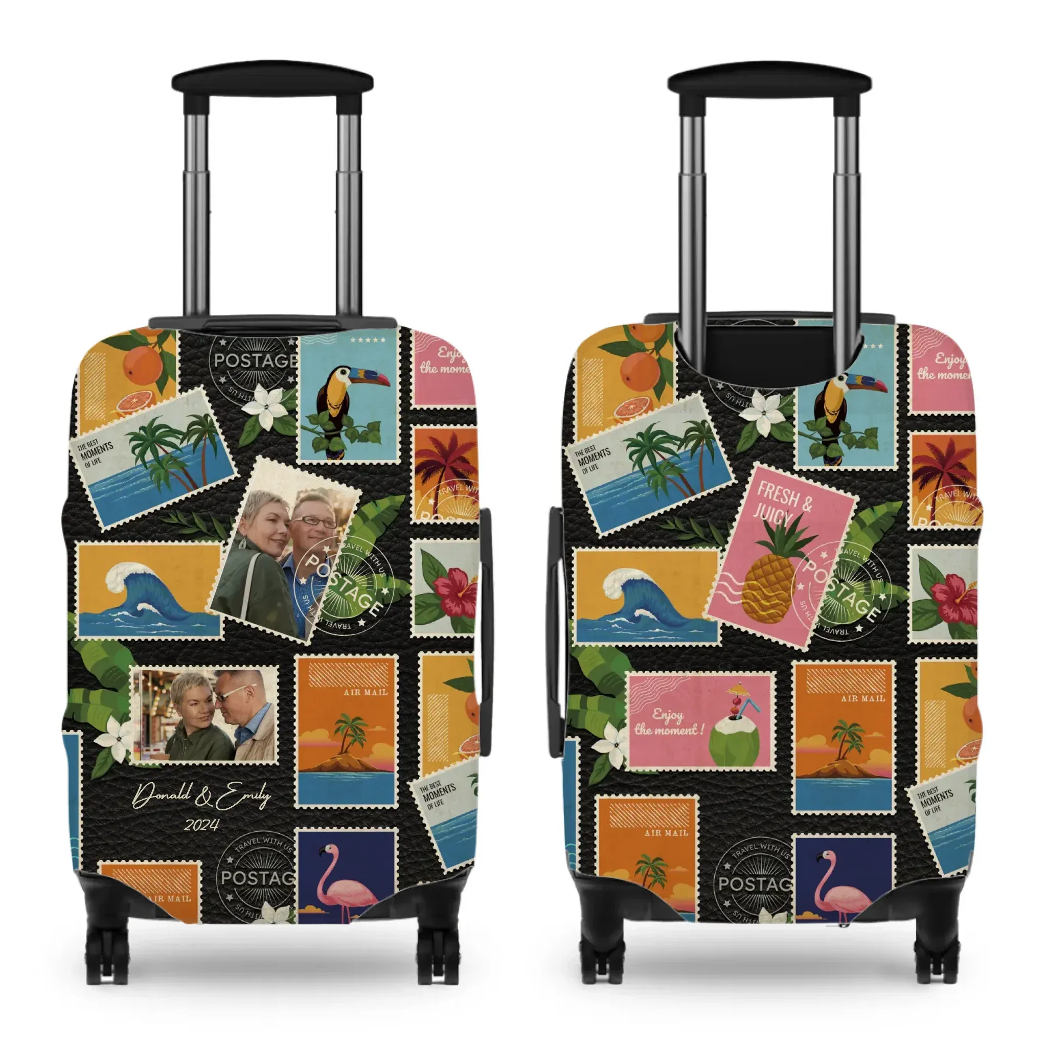 Stamp Photo Travel - Custom Photo - Personalized Gift For Couples - Luggage Cover