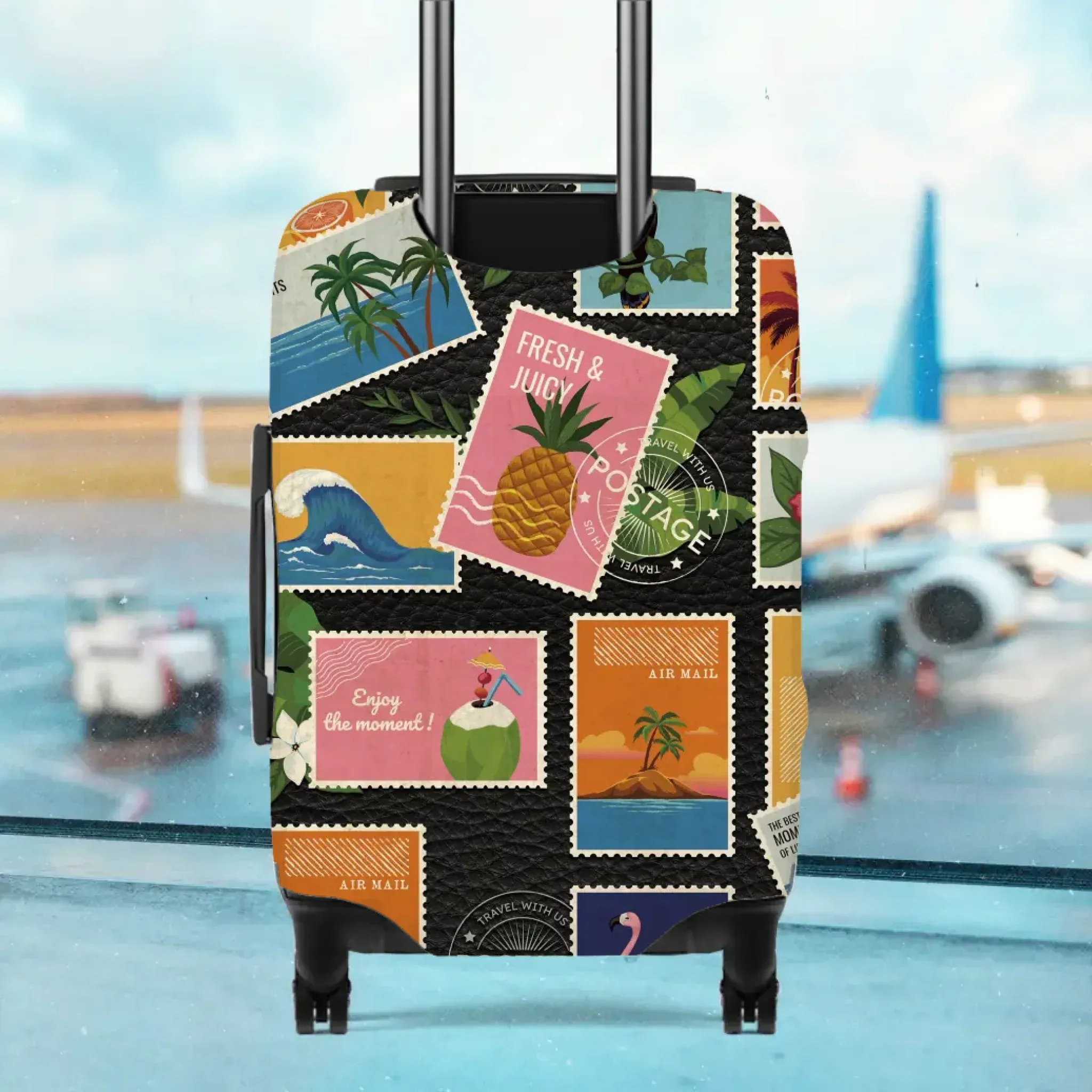 Stamp Photo Travel - Custom Photo - Personalized Gift For Couples - Luggage Cover