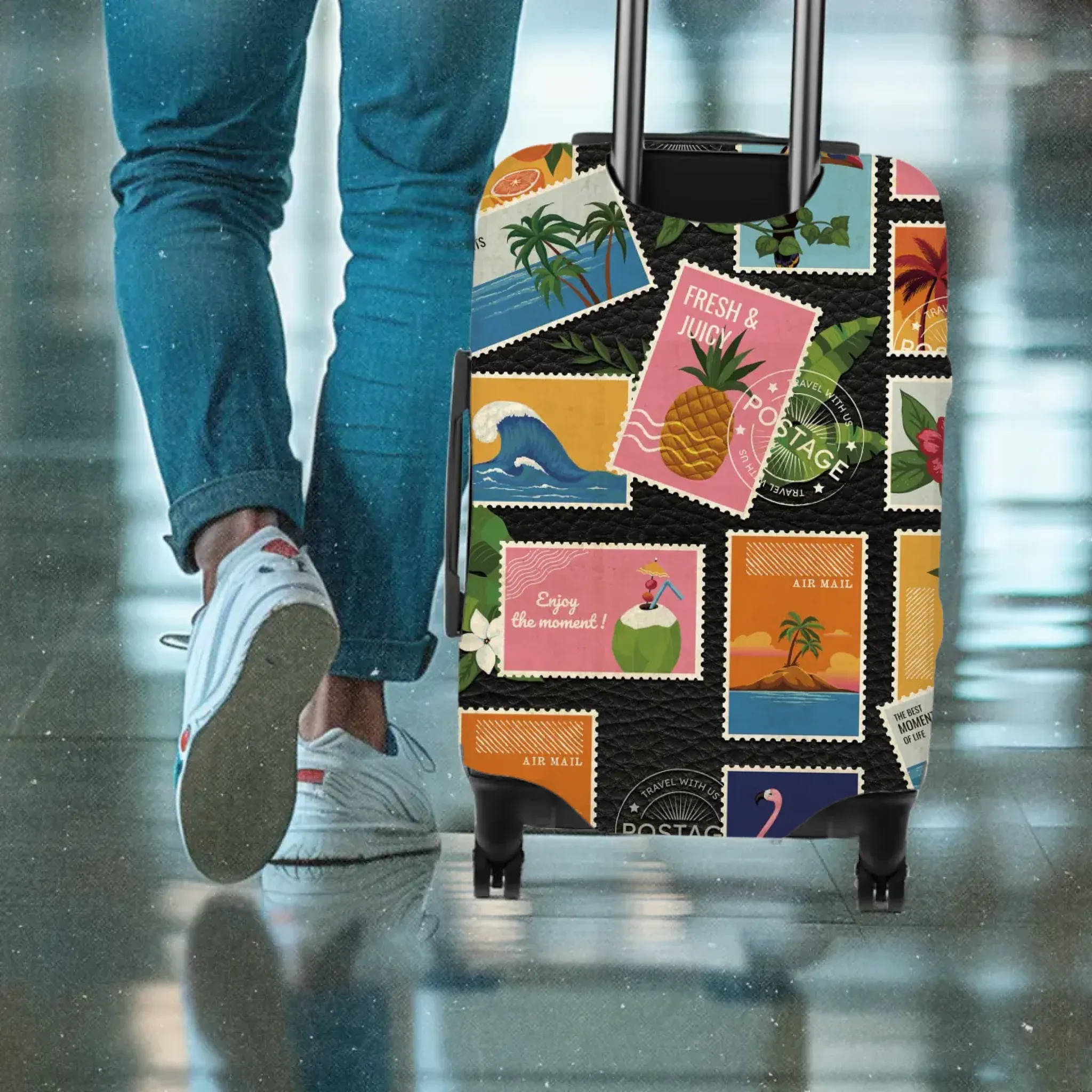 Stamp Photo Travel - Custom Photo - Personalized Gift For Couples - Luggage Cover
