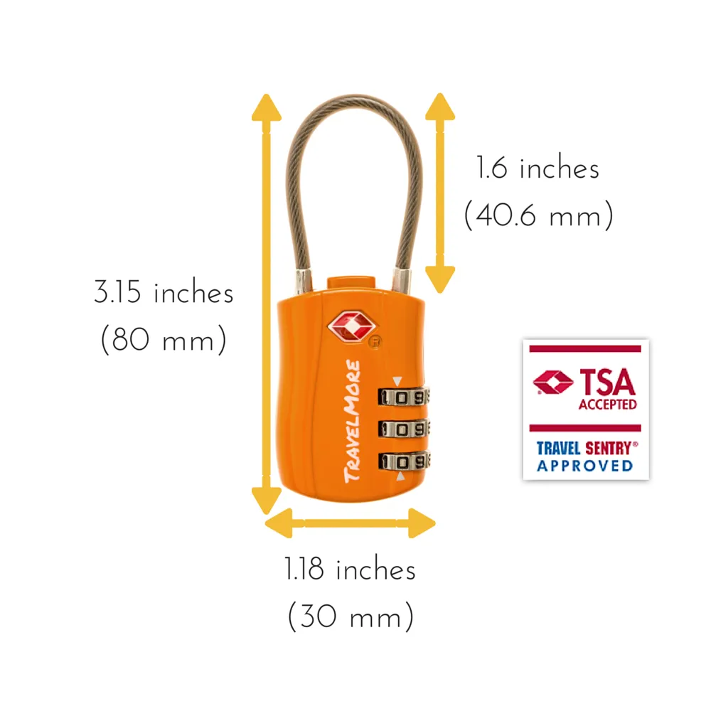 TSA Certified Cable Luggage Lock For Travel - Orange Travel Locks