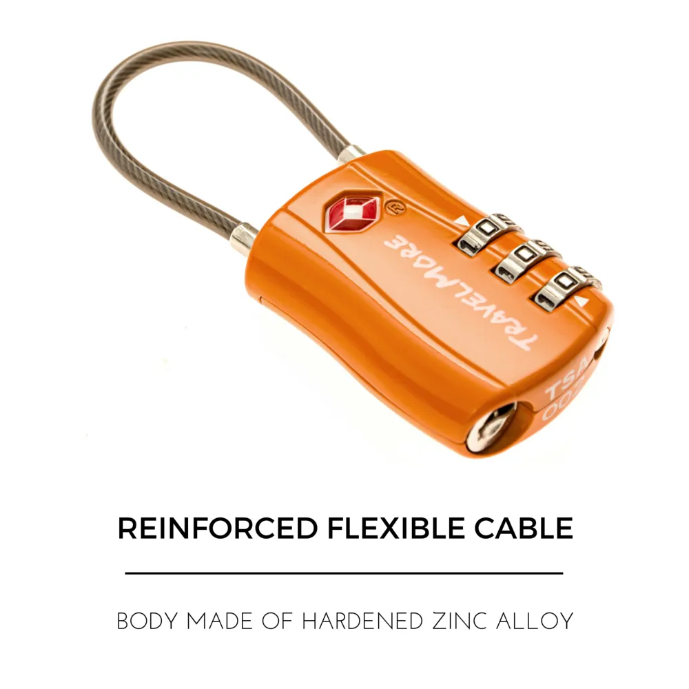 TSA Certified Cable Luggage Lock For Travel - Orange Travel Locks