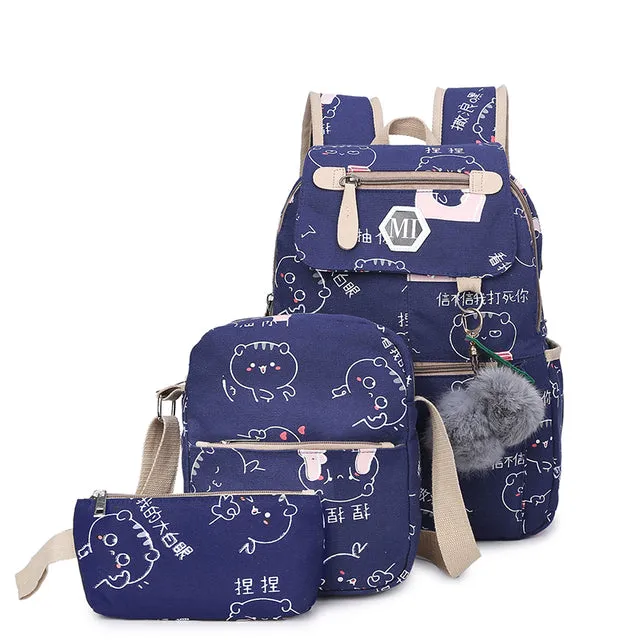 USB Charging School Backpacks 3 Pcs/Set